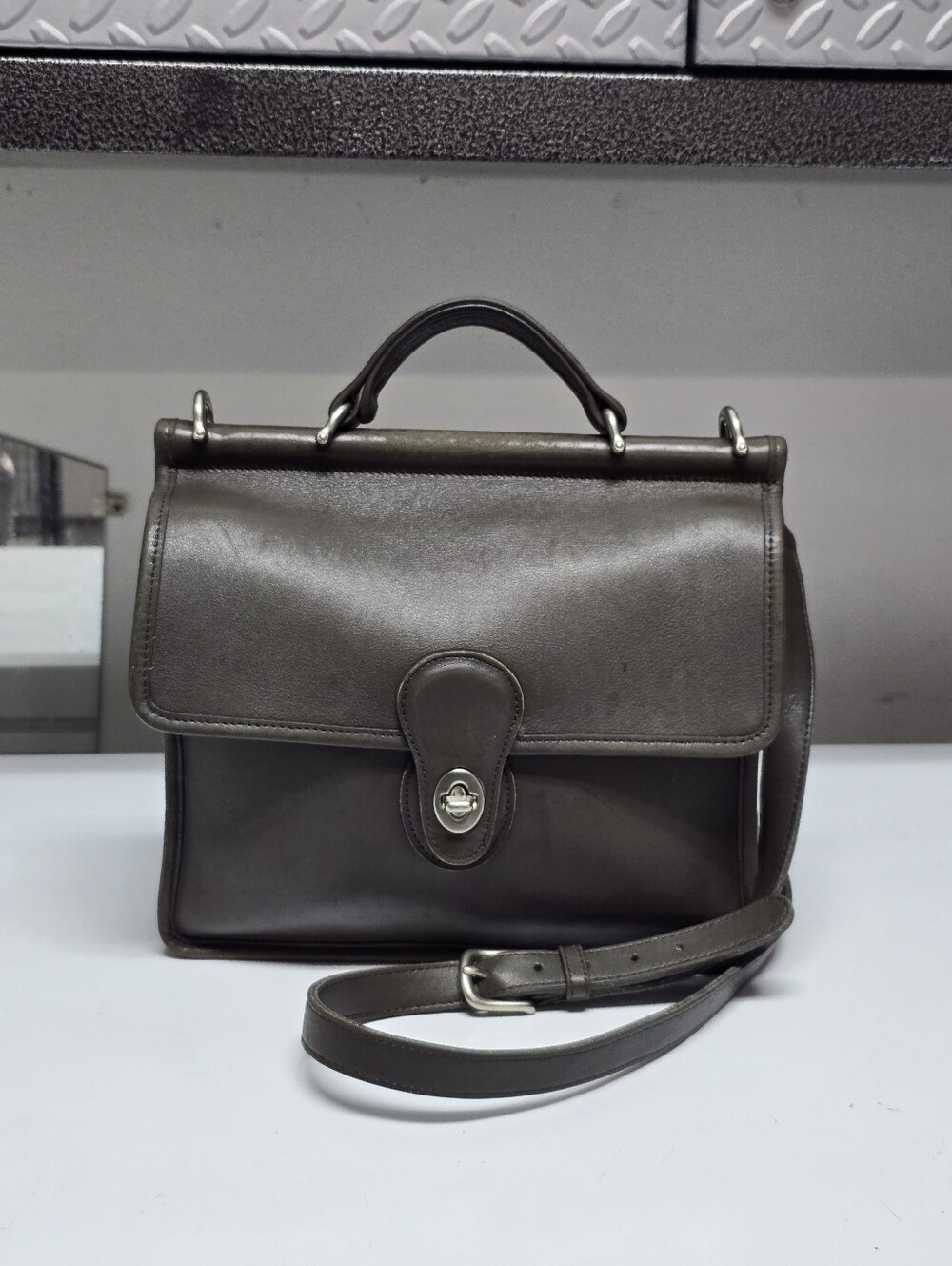 Vintage Coach 9927 Willis Gray Leather Handbag Top Handle Crossbody RARE